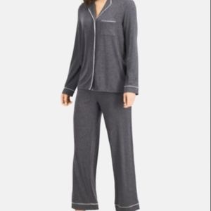 Alfani Notched Collar Pajamas Set Heather Charcoal Gray XL